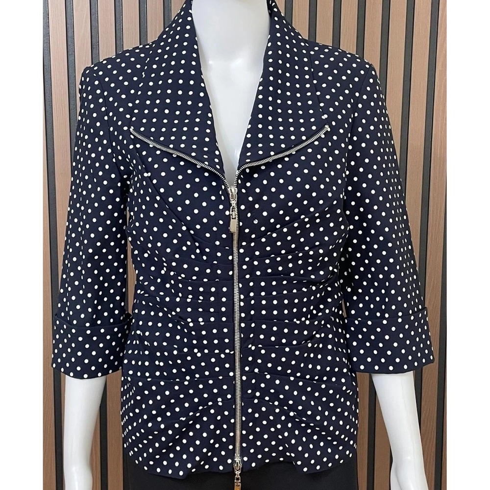 Joseph Ribkoff Navy Polka Dot Zip-Front Jacket